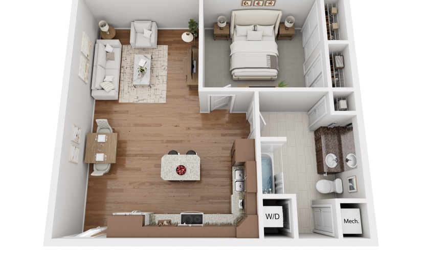 1 bedroom, 1 bathroom apartment