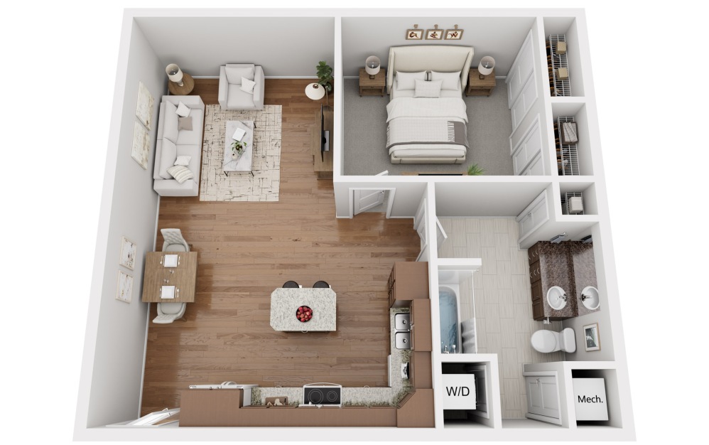 1 bedroom, 1 bathroom apartment