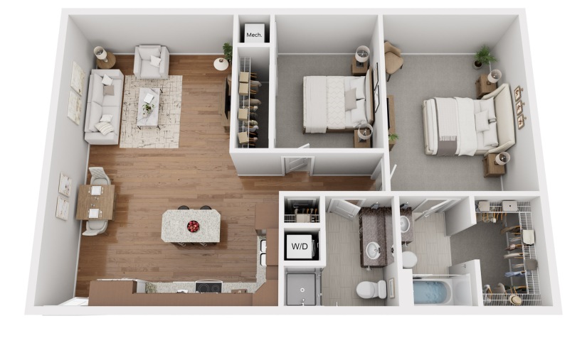 2 bedroom, 2-bathroom apartment