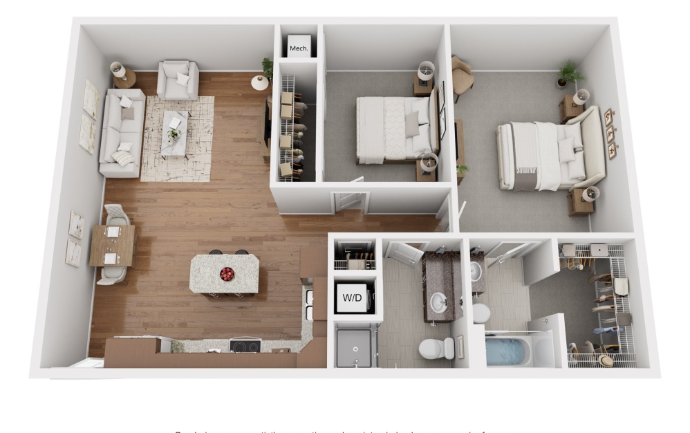 2 bedroom, 2-bathroom apartment