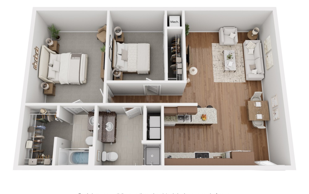 2 bedroom, 2-bathroom apartment