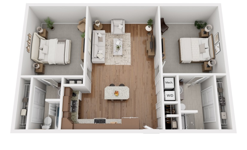Two-bedroom, 2-bathroom apartment