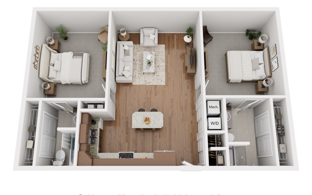 Two-bedroom, 2-bathroom apartment