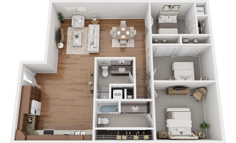 3-bedroom, 2-bathroom apartment