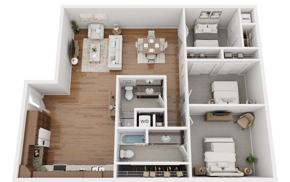 3-bedroom, 2-bathroom apartment