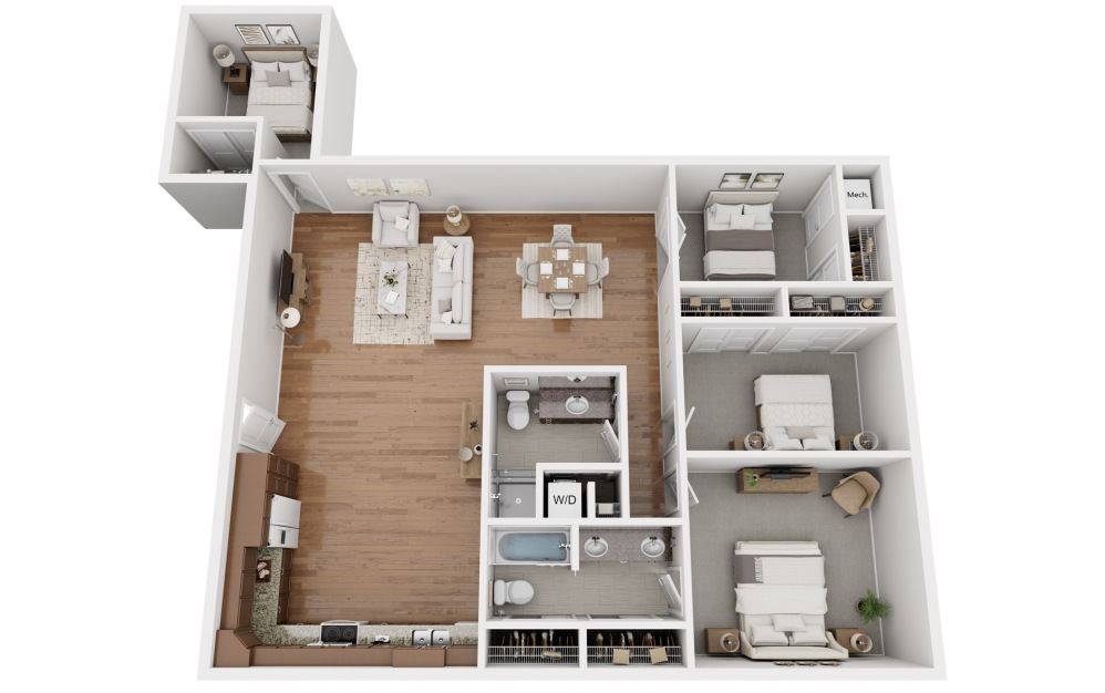 3-bedroom, 2-bathroom apartment