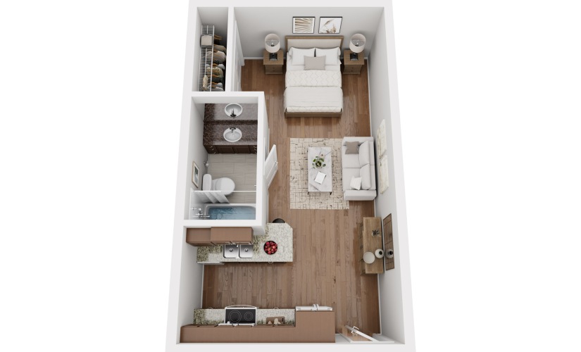 Studio with one bathroom