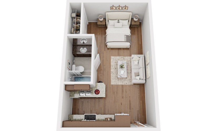 Studio with one bathroom