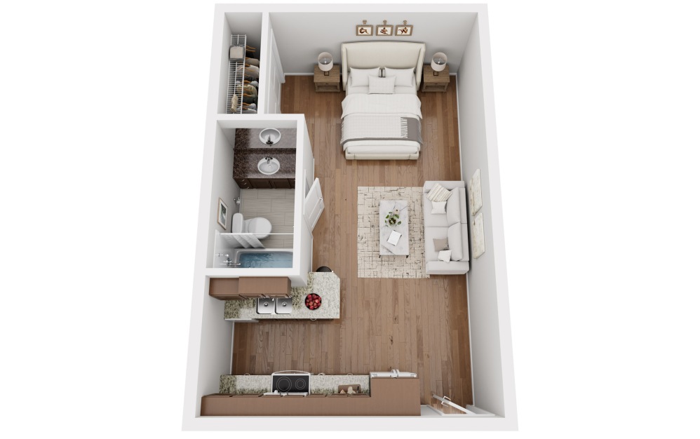 Studio with one bathroom